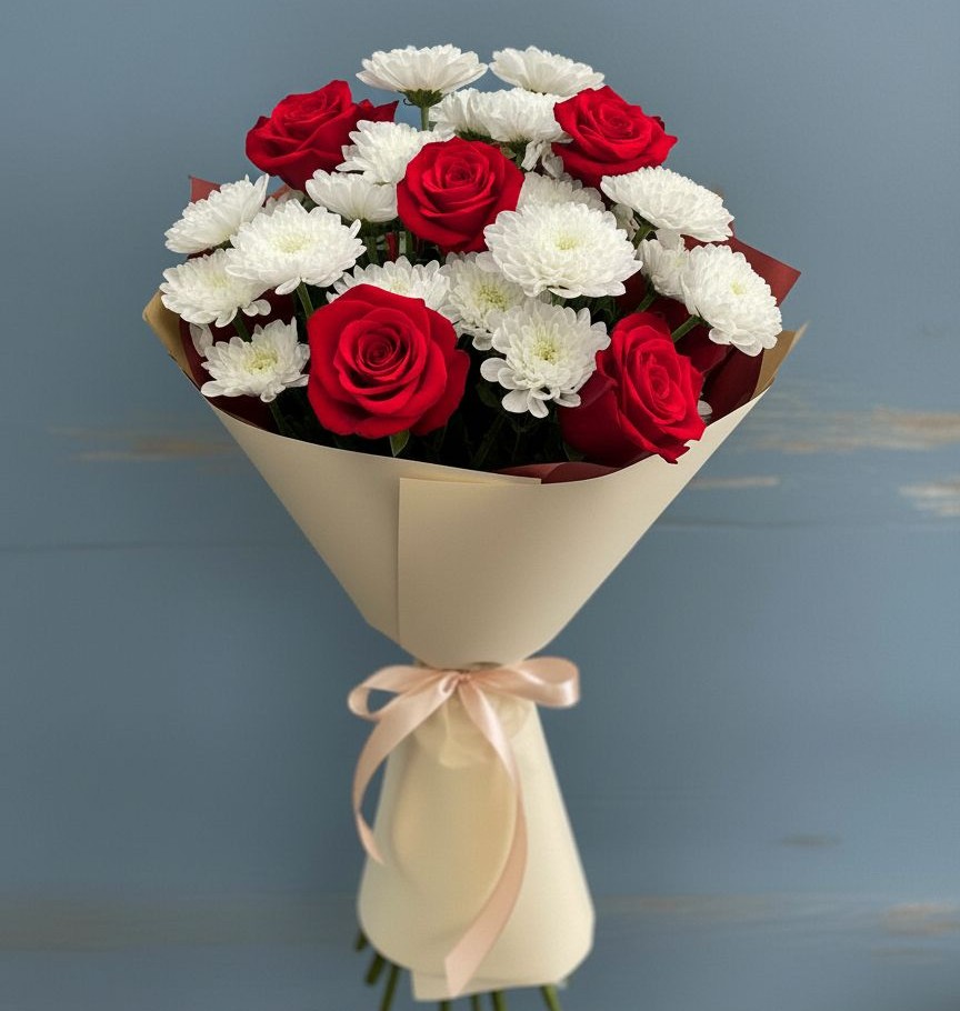 Букет цветов из: Розы и Хризантемы в Унъюган