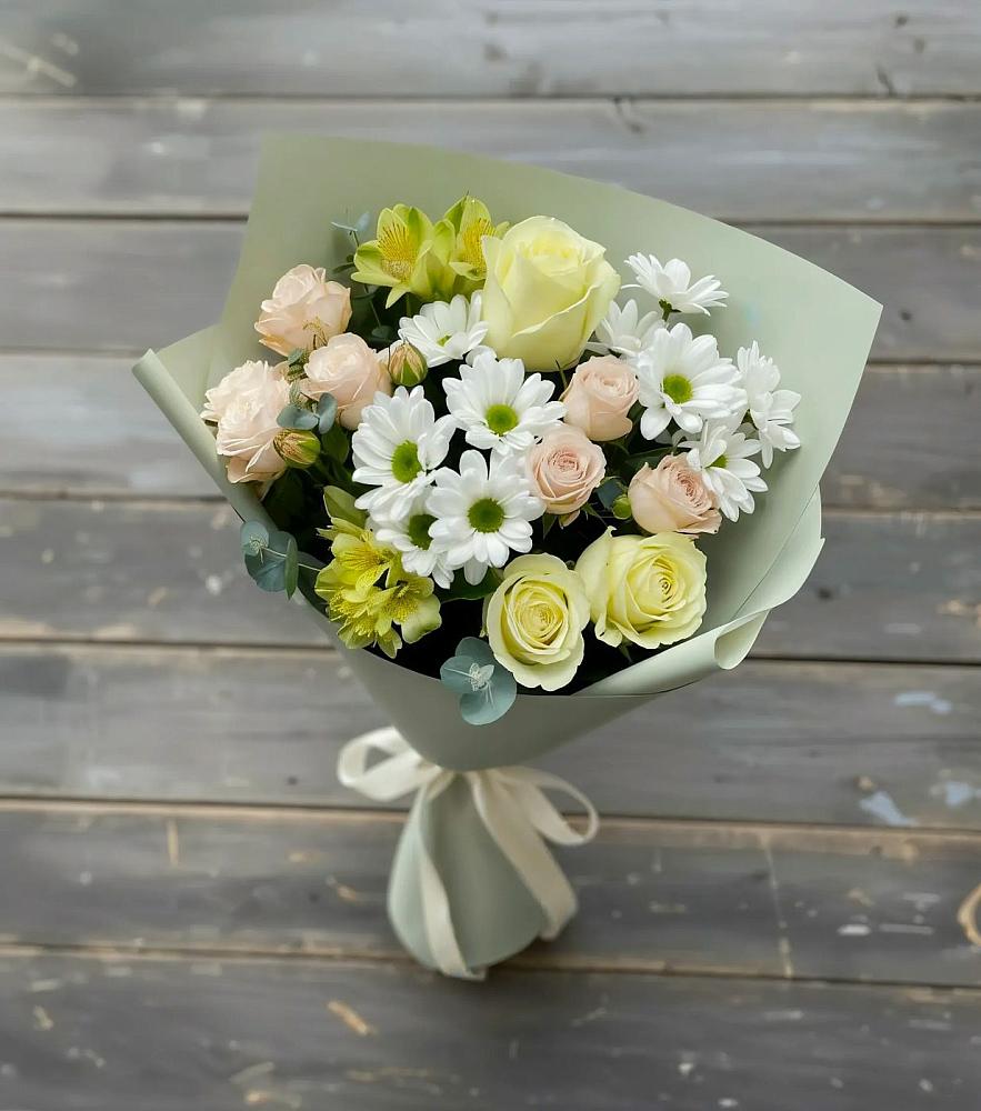 Букет цветов из: Альстромерии, Розы и Хризантемы в Унъюган