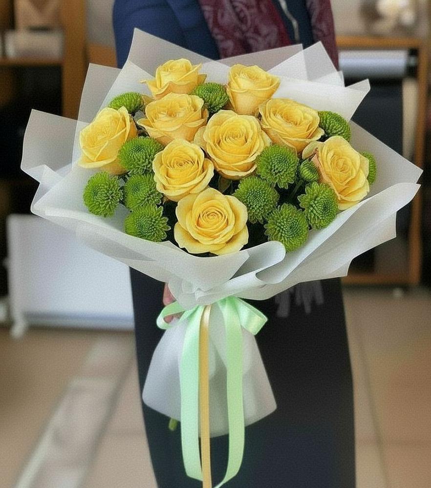 Букет цветов из: Хризантемы и Розы в Унъюган