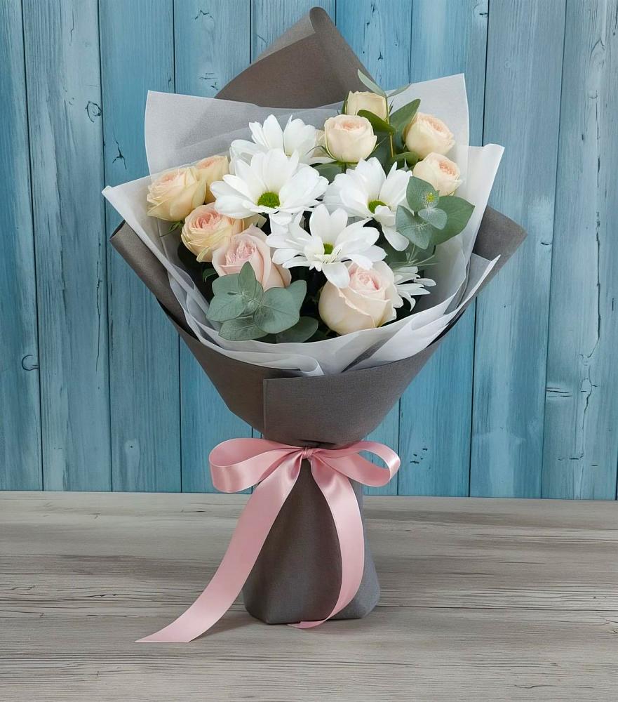 Букет цветов из: Хризантемы и Розы в Унъюган