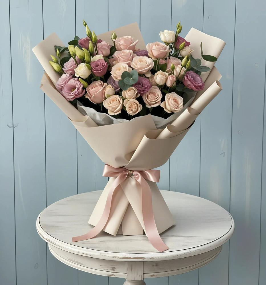 Букет цветов из: Розы и Лизиантусы в Унъюган