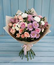 Букет цветов из:  Хризантемы, Розы и Альстромерии в Унъюган