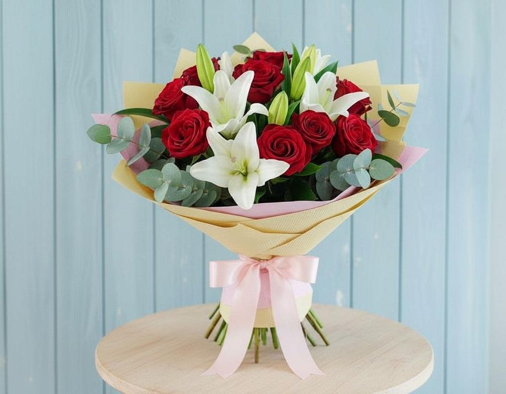 Букет цветов из: Лилии и Розы в Унъюган